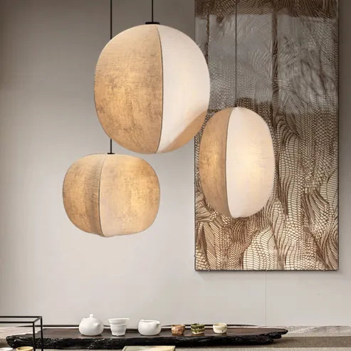 Pendelleuchte im japanischen wabi-sabi-stil pendelleuchte aus stoff