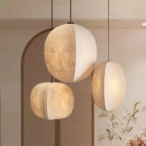 Pendelleuchte im japanischen wabi-sabi-stil pendelleuchte aus stoff