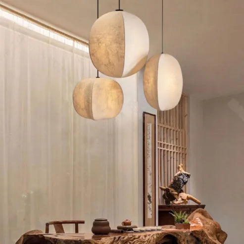 Pendelleuchte im japanischen wabi-sabi-stil pendelleuchte aus stoff