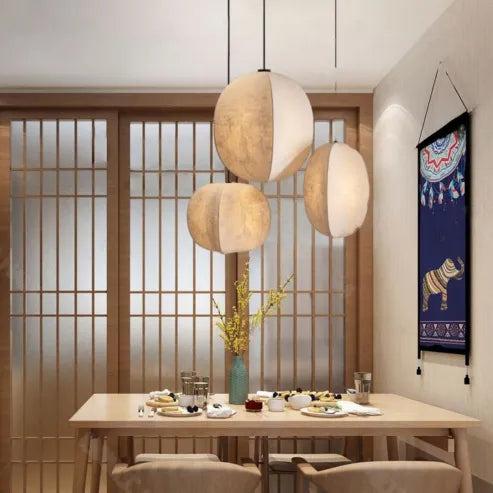Pendelleuchte im japanischen wabi-sabi-stil pendelleuchte aus stoff