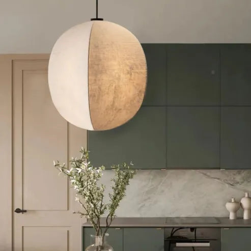 Pendelleuchte im japanischen wabi-sabi-stil pendelleuchte aus stoff