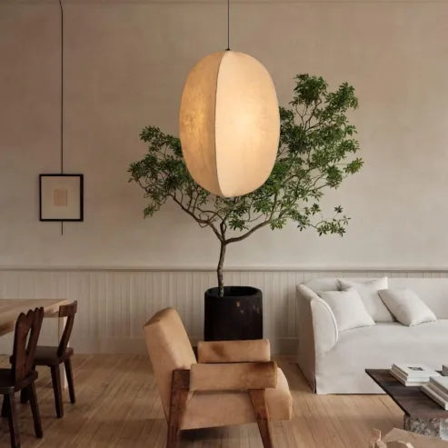 Pendelleuchte im japanischen wabi-sabi-stil pendelleuchte aus stoff
