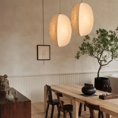 Pendelleuchte im japanischen wabi-sabi-stil pendelleuchte aus stoff