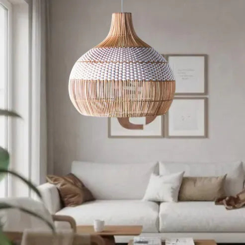Weißes rattan pendelleuchte gewebter rattan lampenschirm