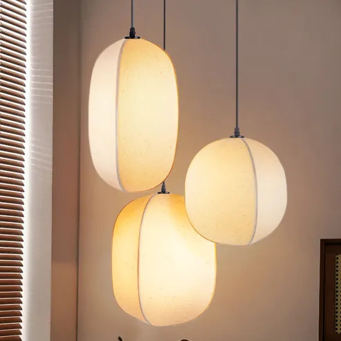 Pendelleuchte im japanischen wabi-sabi-stil pendelleuchte aus stoff