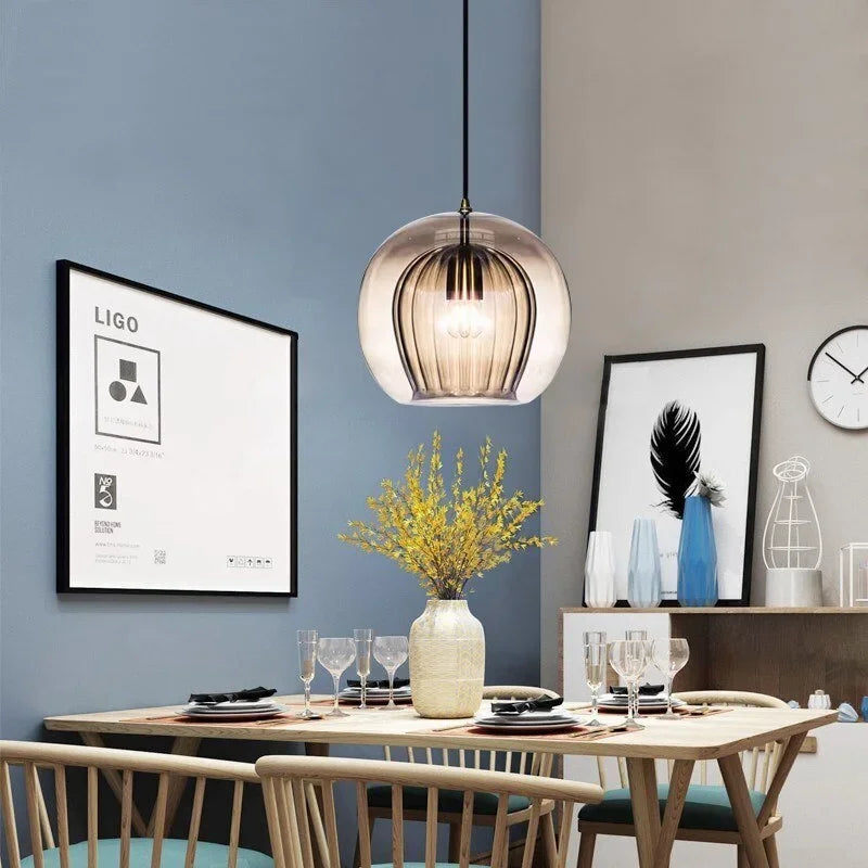 TimberGlow - Moderne Glas-Pendelleuchte