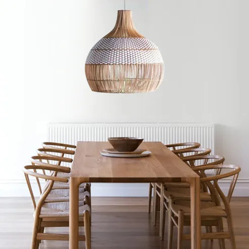 Weißes rattan pendelleuchte gewebter rattan lampenschirm