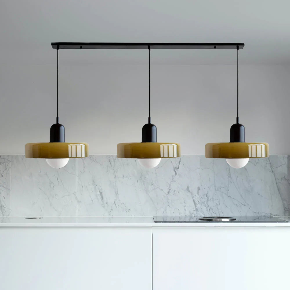 Sonna - 3-köpfige bauhaus-pendelleuchte aus farbigem glas
