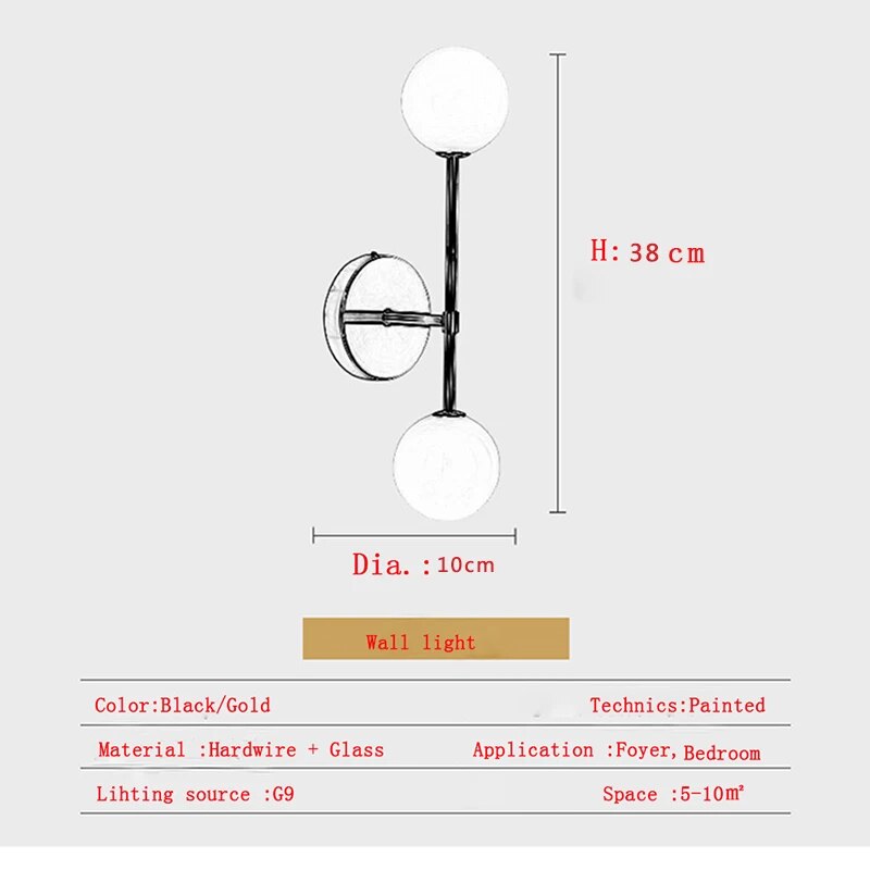 LuminousCrystal - Frosted Glas Bal Led Wandlampe