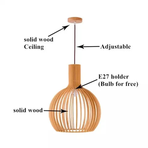 Nordische holz-vogelkäfiglampe, japanische kreative holz-anhänger-leuchte