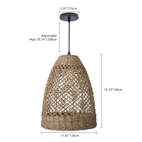 Farmhouse coastal boho hängelampe mit handgeflochtenem rattan gewebte pendelleuchte