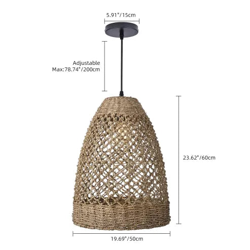 Farmhouse coastal boho hängelampe mit handgeflochtenem rattan gewebte pendelleuchte