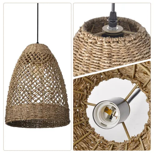 Farmhouse coastal boho hängelampe mit handgeflochtenem rattan gewebte pendelleuchte