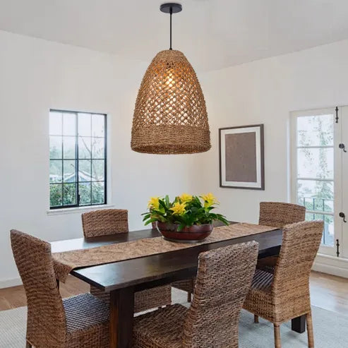 Farmhouse coastal boho hängelampe mit handgeflochtenem rattan gewebte pendelleuchte