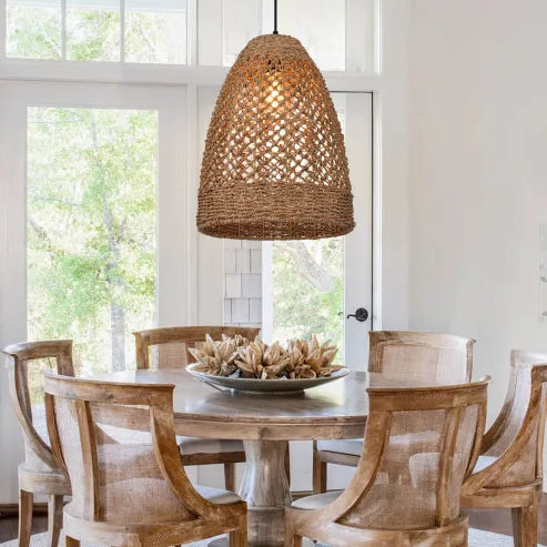 Farmhouse coastal boho hängelampe mit handgeflochtenem rattan gewebte pendelleuchte