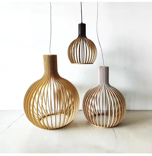 Nordische holz-vogelkäfiglampe, japanische kreative holz-anhänger-leuchte