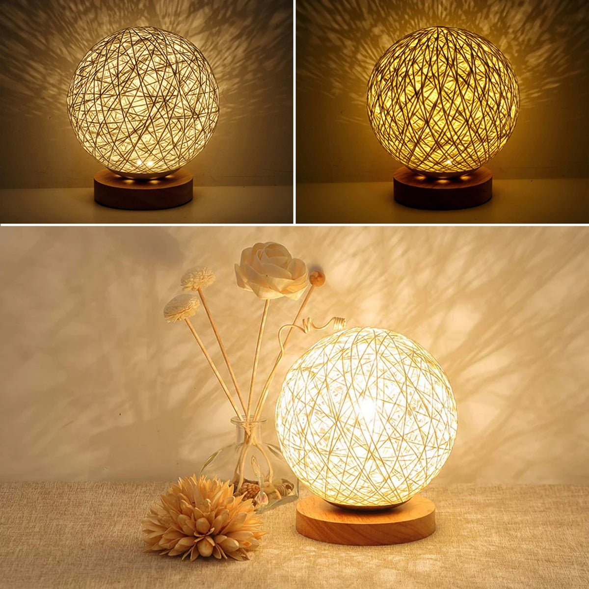 WovenGlow - rattan kugel tischlampe