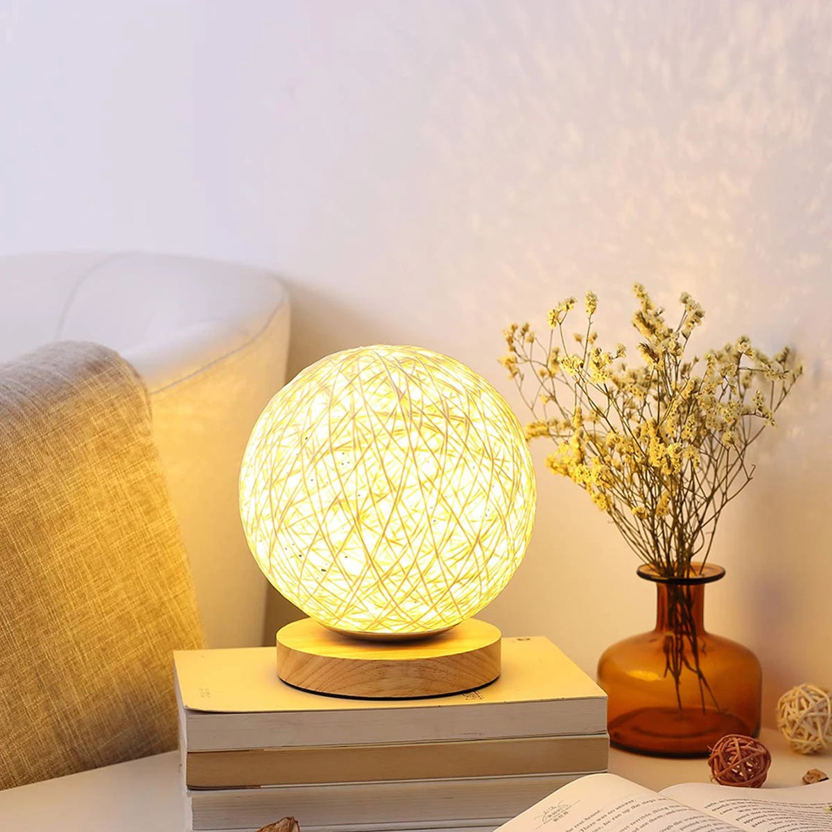 WovenGlow - rattan kugel tischlampe