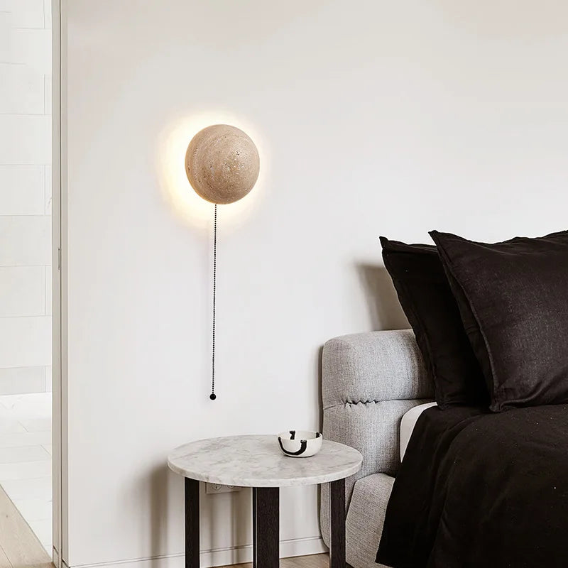 Vollmond Travertin Led Wandleuchte