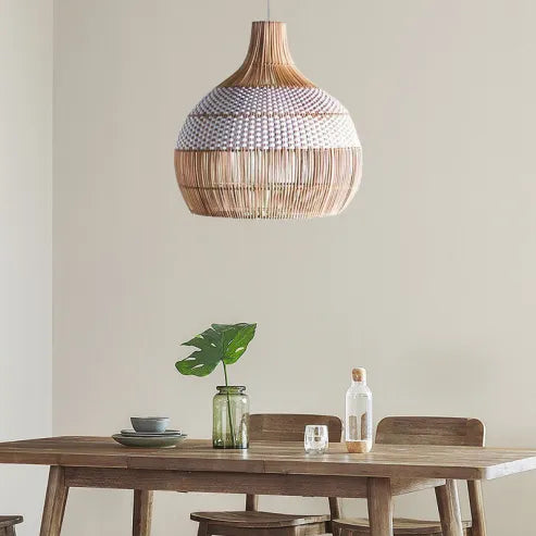 Weißes rattan pendelleuchte gewebter rattan lampenschirm