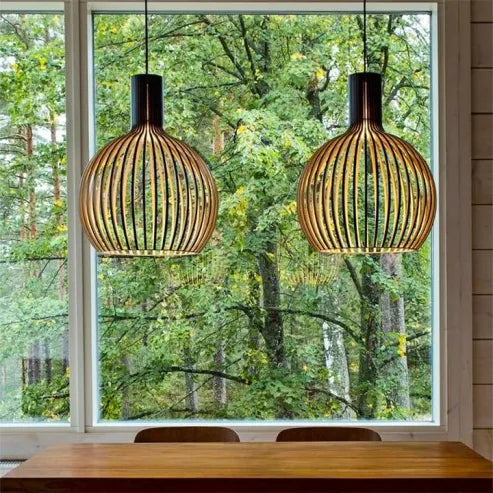 Nordische holz-vogelkäfiglampe, japanische kreative holz-anhänger-leuchte