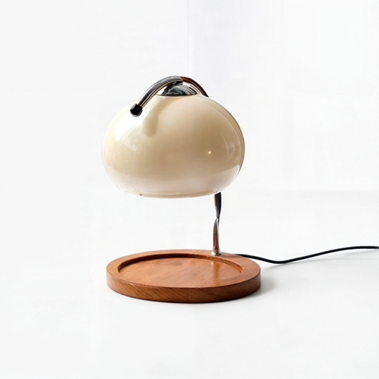 Vintage glas tischlampe kerzenwärmer | bauhaus stil, holzsockel, glasabdeckung, LED glühbirnen, dimmbar