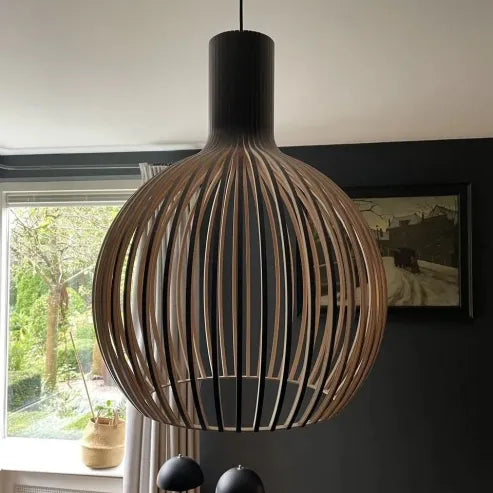 Nordische holz-vogelkäfiglampe, japanische kreative holz-anhänger-leuchte